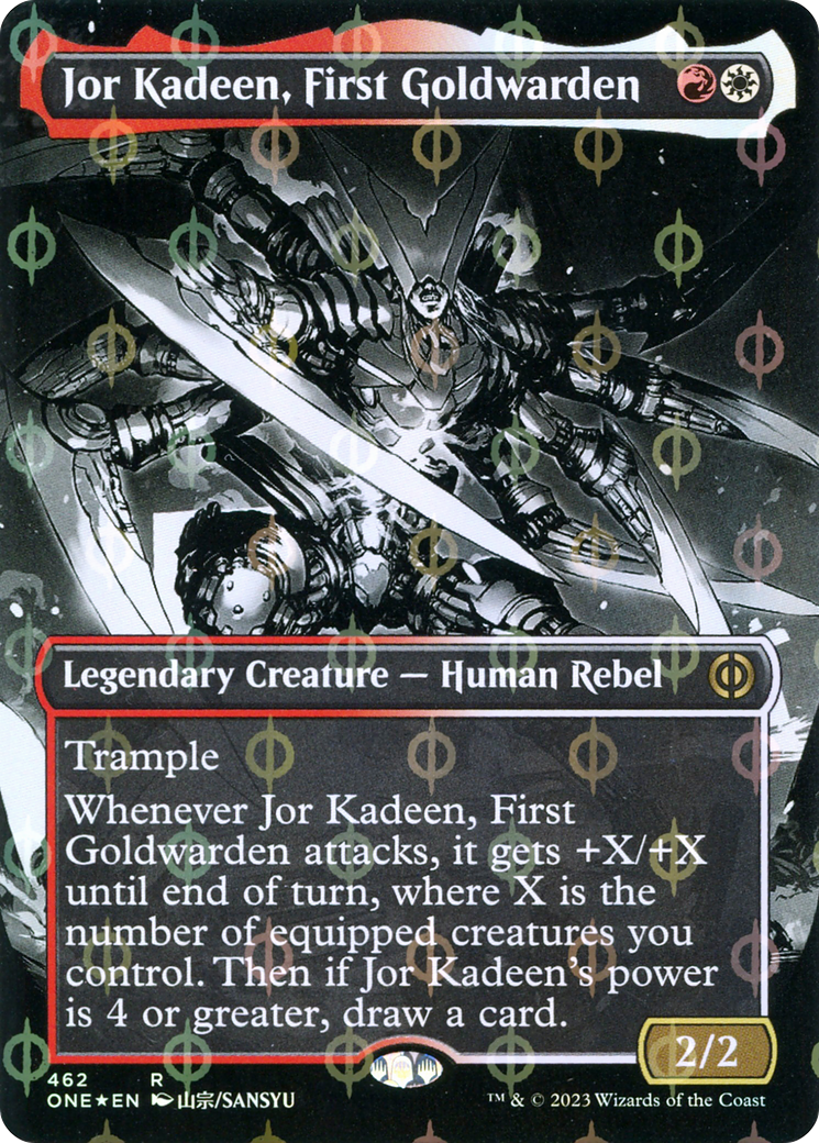 Jor Kadeen, First Goldwarden (Borderless Manga Step-and-Compleat Foil) [Phyrexia: All Will Be One] | Gam3 Escape