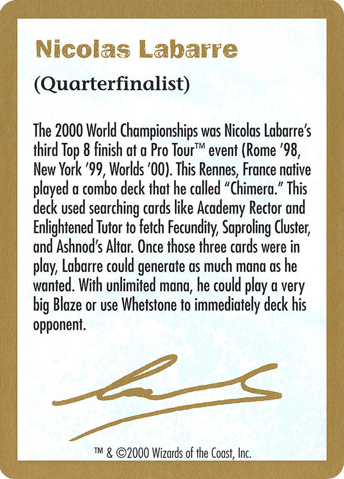 Nicolas Labarre Bio [World Championship Decks 2000] | Gam3 Escape