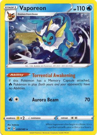 Vaporeon (030/185) (Cosmos Holo) [Sword & Shield: Vivid Voltage] | Gam3 Escape