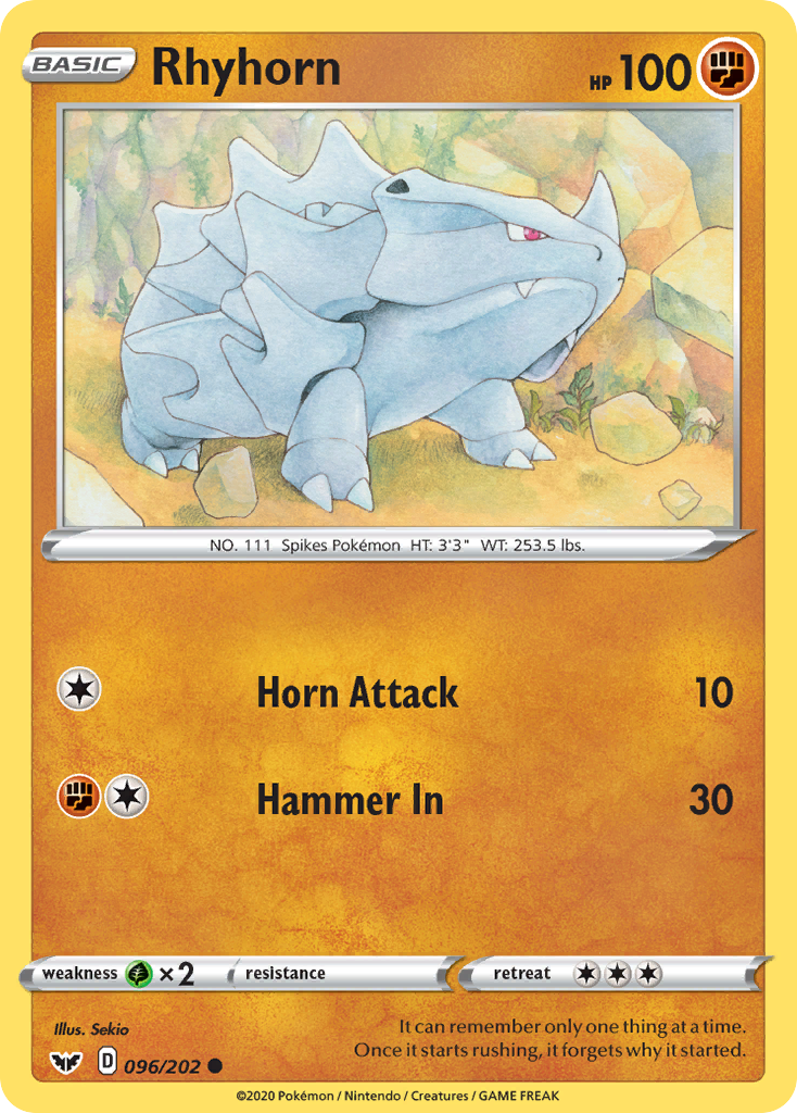 Rhyhorn (096/202) [Sword & Shield: Base Set] | Gam3 Escape