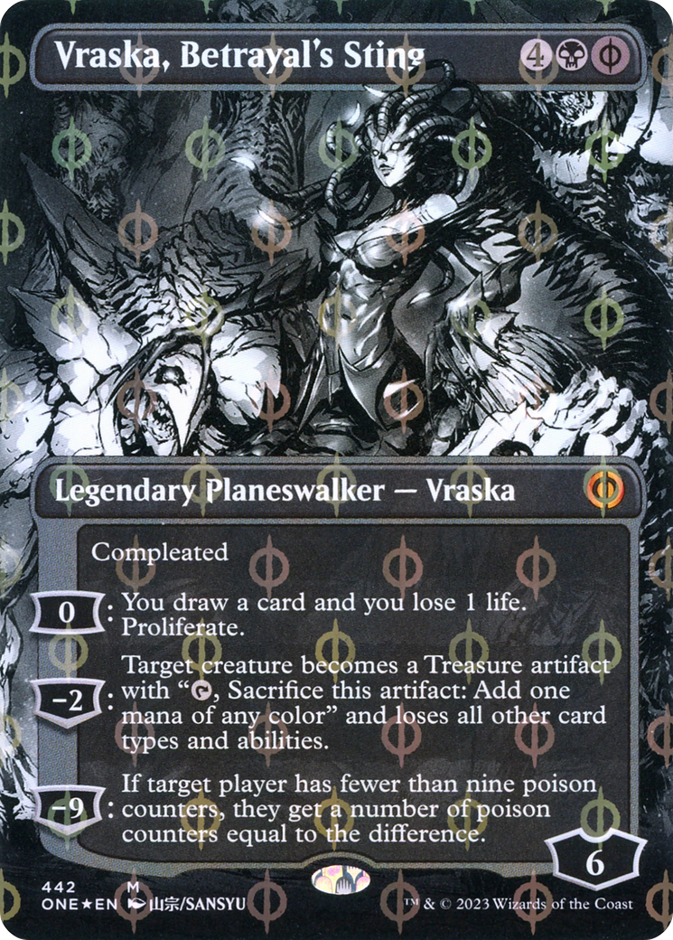Vraska, Betrayal's Sting (Borderless Manga Step-and-Compleat Foil) [Phyrexia: All Will Be One] | Gam3 Escape