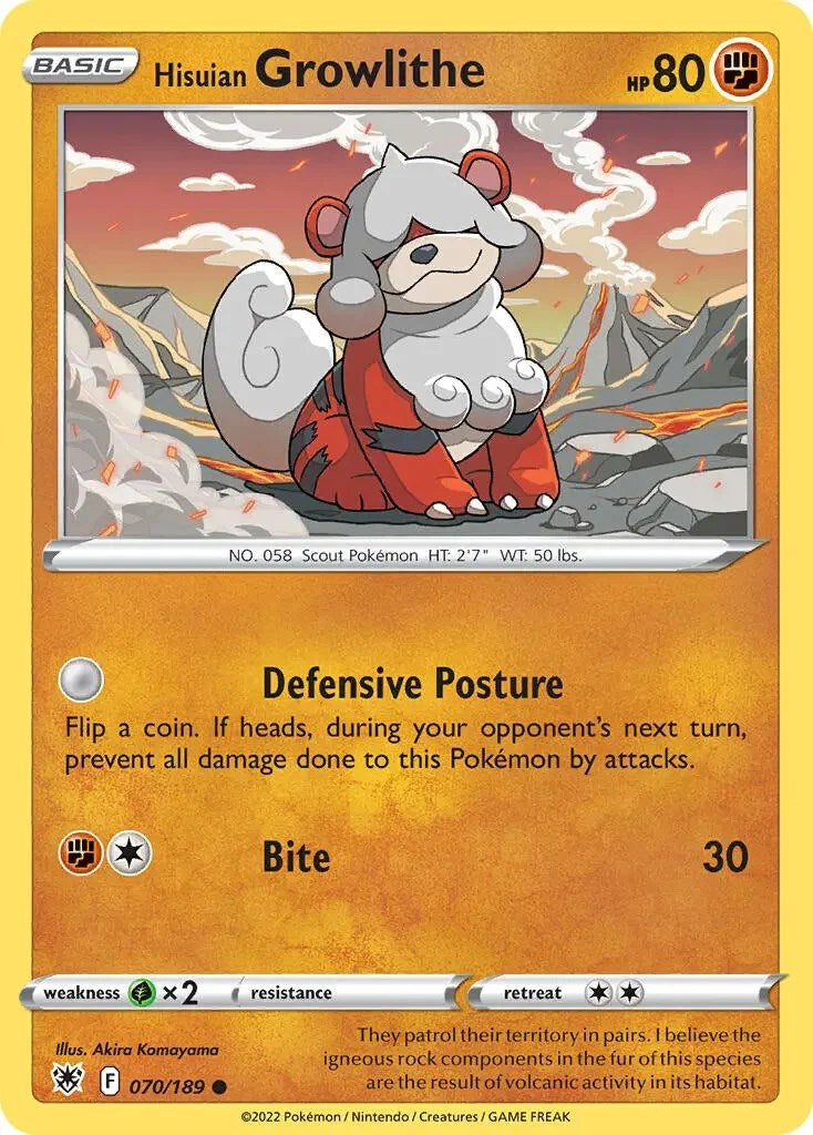 Hisuian Growlithe (070/189) (Theme Deck Exclusive) [Sword & Shield: Astral Radiance] | Gam3 Escape