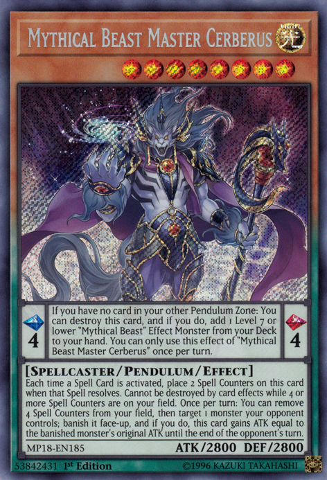 Mythical Beast Master Cerberus [MP18-EN185] Secret Rare | Gam3 Escape