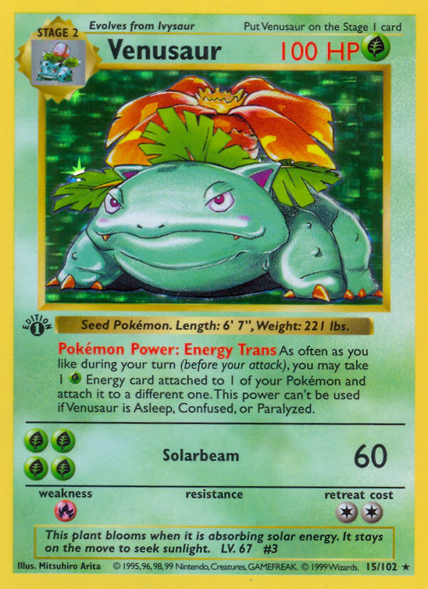 Venusaur (15/102) (Shadowless) [Base Set 1st Edition] | Gam3 Escape