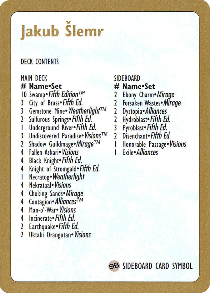 Jakub Šlemr Decklist [World Championship Decks 1997] | Gam3 Escape
