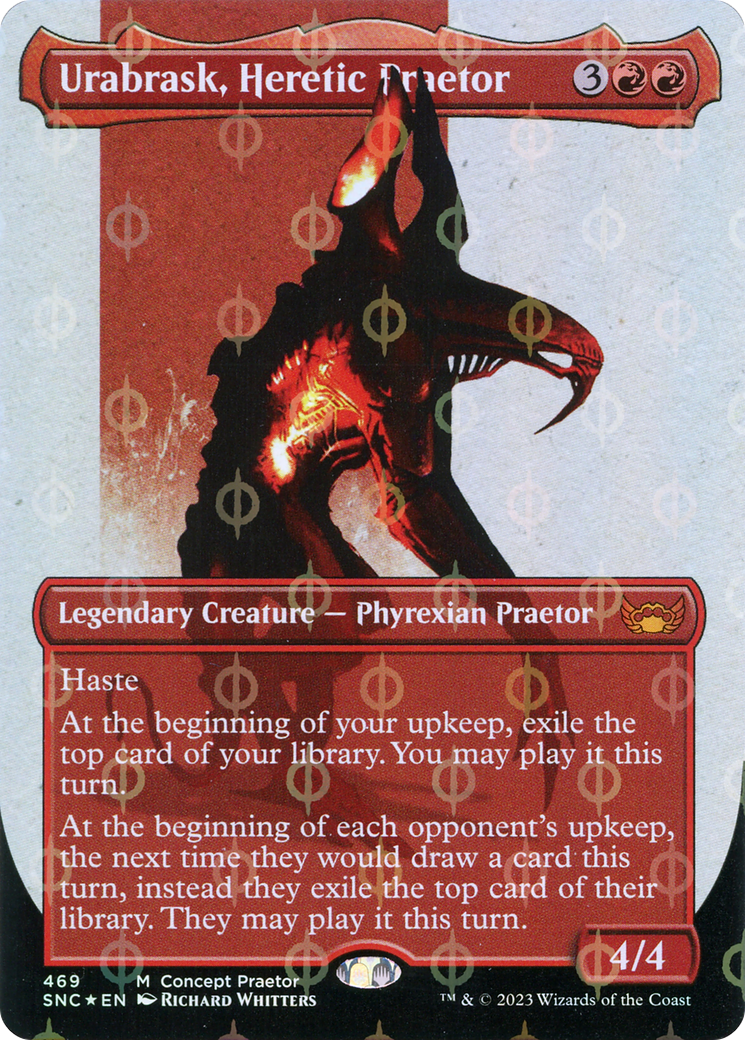 Urabrask, Heretic Praetor (Borderless Concept Praetors Step-and-Compleat Foil) [Phyrexia: All Will Be One] | Gam3 Escape