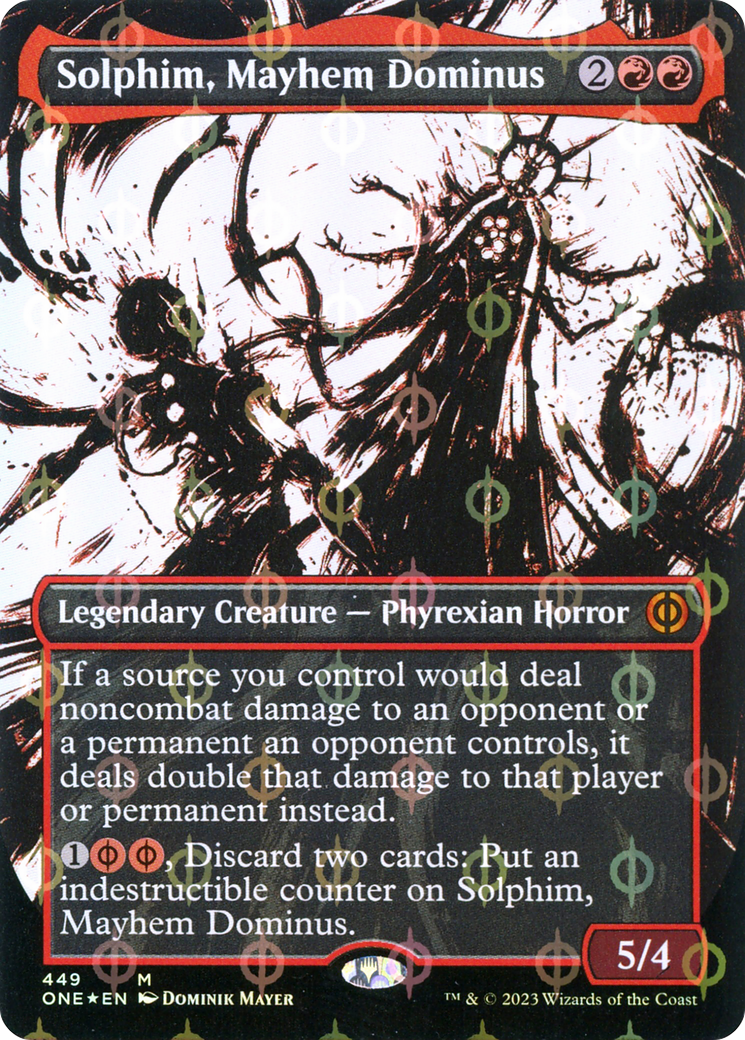 Solphim, Mayhem Dominus (Borderless Ichor Step-and-Compleat Foil) [Phyrexia: All Will Be One] | Gam3 Escape