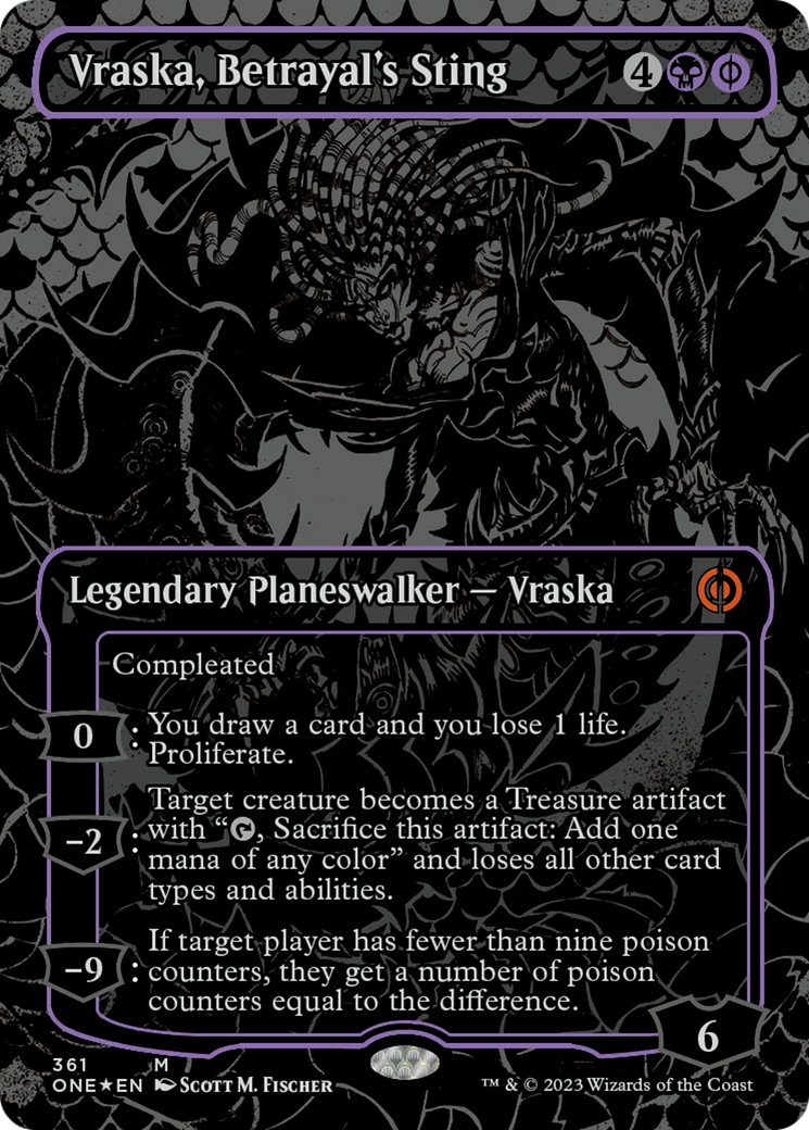 Vraska, Betrayal's Sting (Oil Slick Raised Foil) [Phyrexia: All Will Be One] | Gam3 Escape