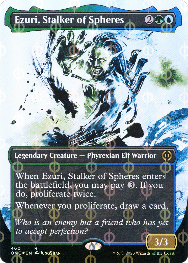 Ezuri, Stalker of Spheres (Borderless Ichor Step-and-Compleat Foil) [Phyrexia: All Will Be One] | Gam3 Escape
