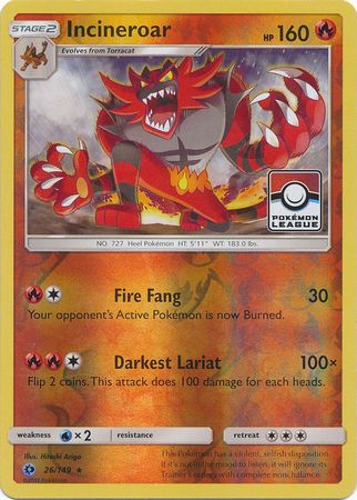 Incineroar (26/149) (League Promo) [Sun & Moon: Base Set] | Gam3 Escape