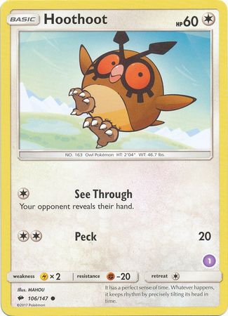 Hoothoot (106/147) (Deck Exclusive #1) [Sun & Moon: Trainer Kit - Alolan Sandslash] | Gam3 Escape