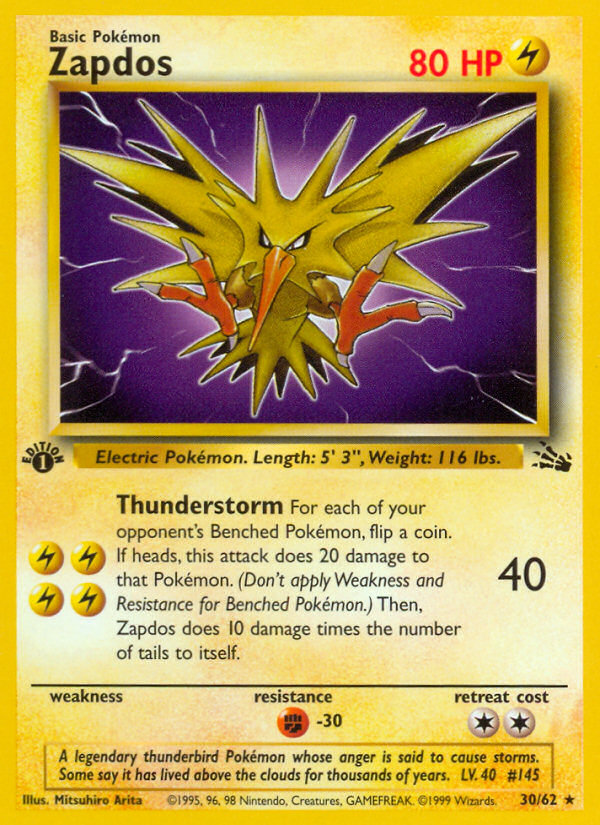 Zapdos (30/62) [Fossil 1st Edition] | Gam3 Escape