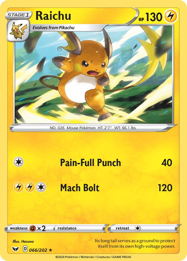 Raichu (066/202) [Sword & Shield: Base Set] | Gam3 Escape