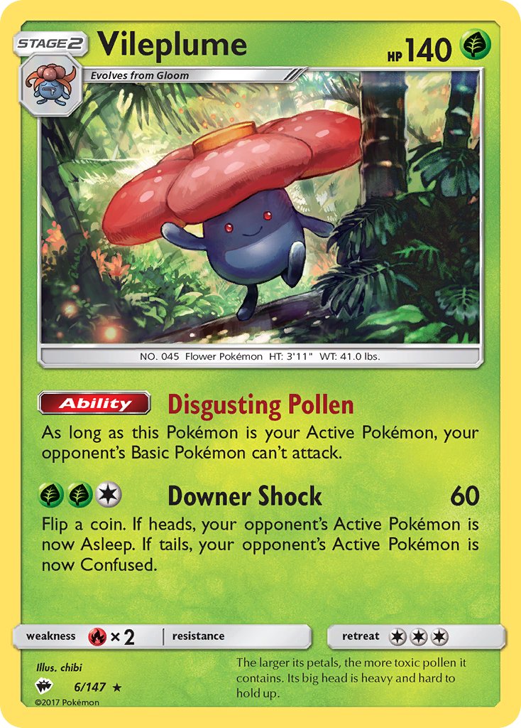 Vileplume (6/147) (Prerelease Kit Exclusive) (Theme Deck Exclusive) [Sun & Moon: Burning Shadows] | Gam3 Escape