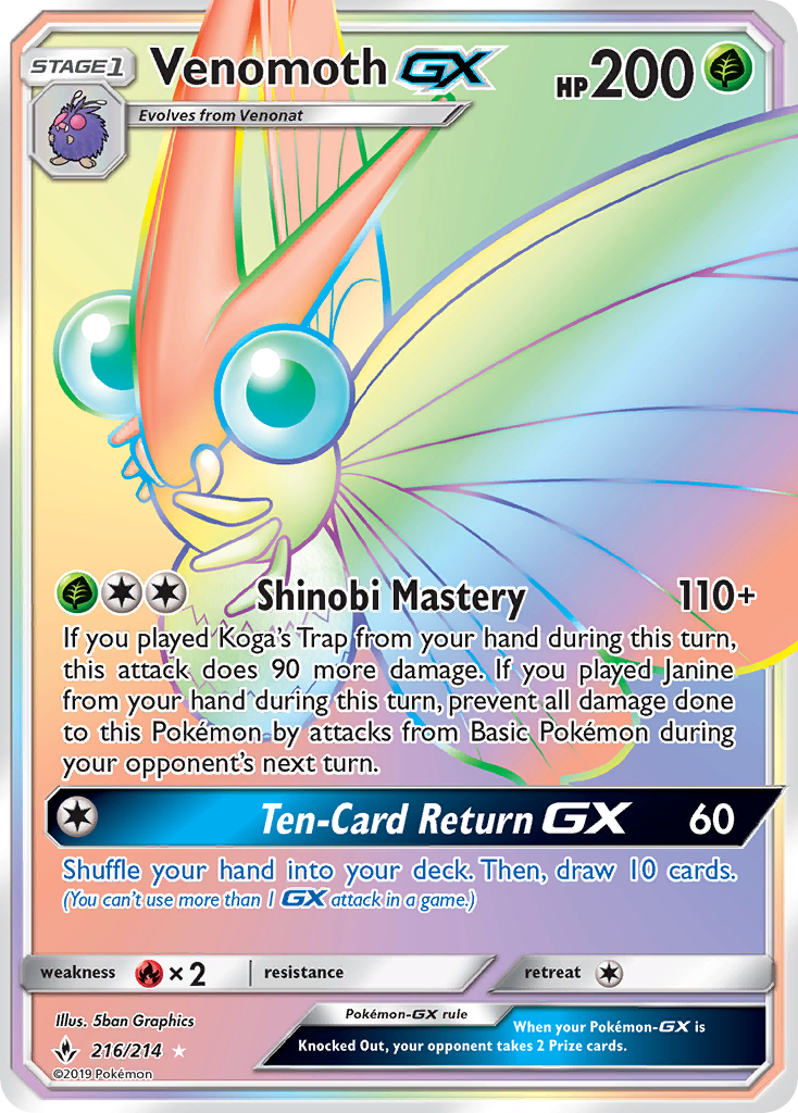 Venomoth GX (216/214) [Sun & Moon: Unbroken Bonds] | Gam3 Escape