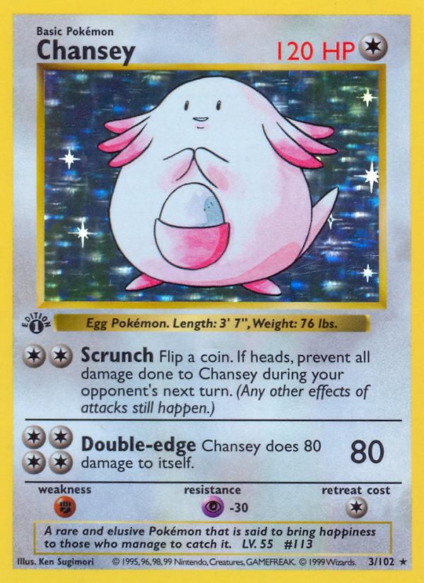 Chansey (3/102) (Shadowless) [Base Set 1st Edition] | Gam3 Escape