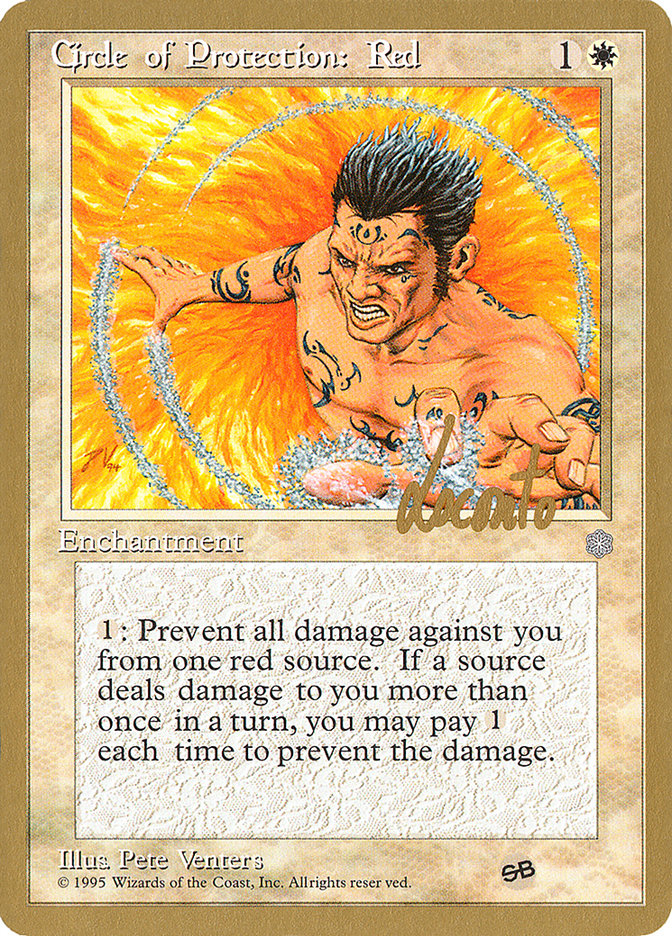 Circle of Protection: Red (Michael Loconto) (SB) (ICE) [Pro Tour Collector Set] | Gam3 Escape