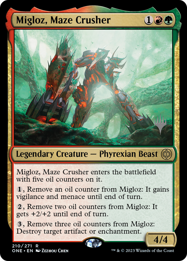 Migloz, Maze Crusher (Promo Pack) [Phyrexia: All Will Be One Promos] | Gam3 Escape