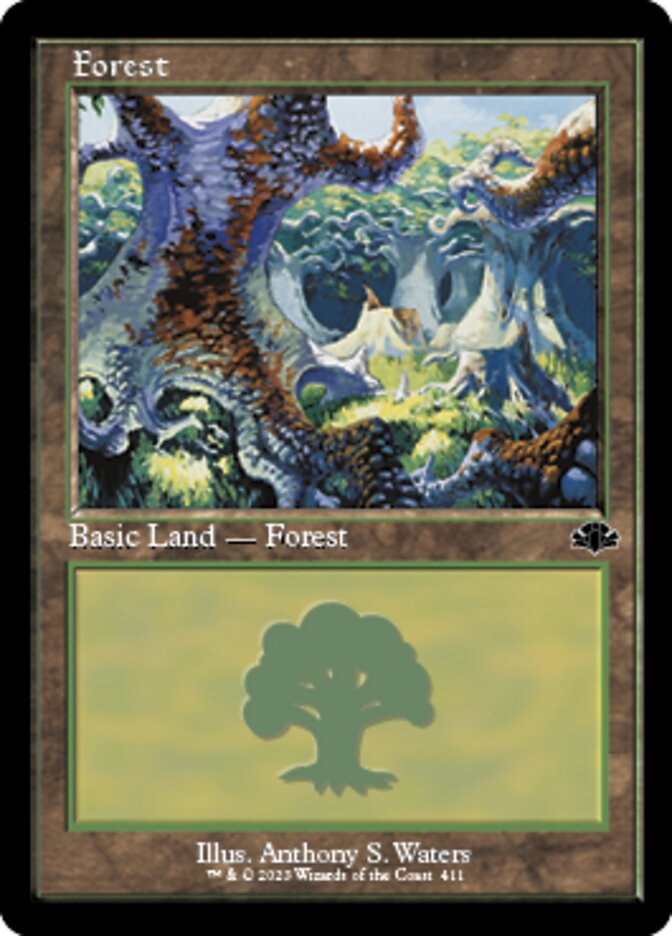 Forest (411) (Retro) [Dominaria Remastered] | Gam3 Escape