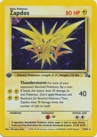 Zapdos (15/62) (Cosmos Holo) [Fossil 1st Edition] | Gam3 Escape