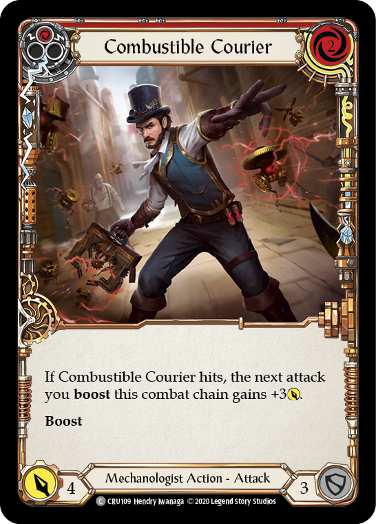 Combustible Courier (Red) [CRU109] 1st Edition Rainbow Foil | Gam3 Escape