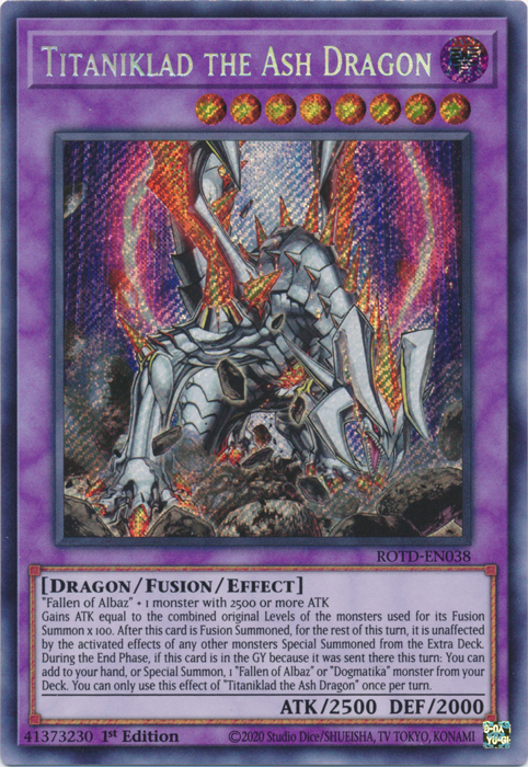 Titaniklad the Ash Dragon [ROTD-EN038] Secret Rare | Gam3 Escape