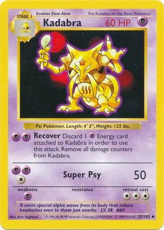 Kadabra (32/102) [Base Set Shadowless Unlimited] | Gam3 Escape