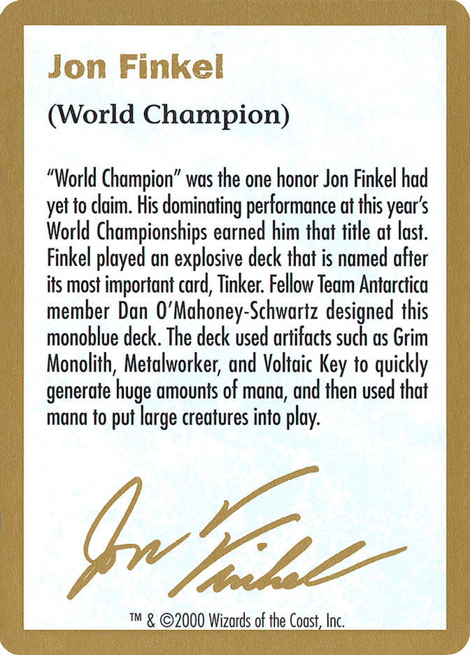 Jon Finkel Bio [World Championship Decks 2000] | Gam3 Escape